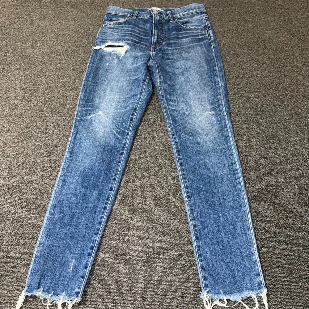 Moussy Vintage Ankle Jean Women 27 Blue Denim Distressed High Rise Raw Hem Japan